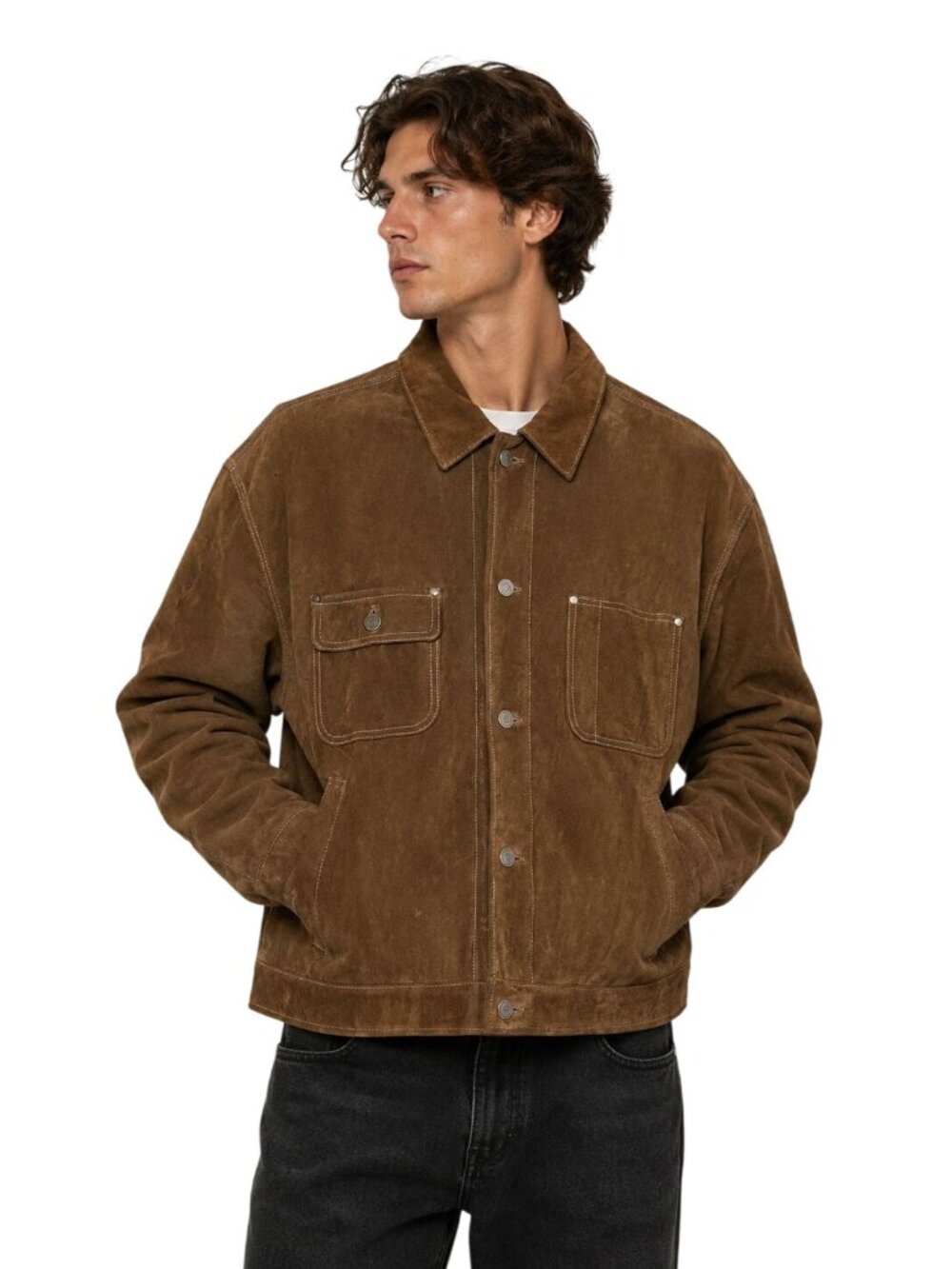 Vintage 90s Gap Brown Suede Trucker Jacket Mens Size L
